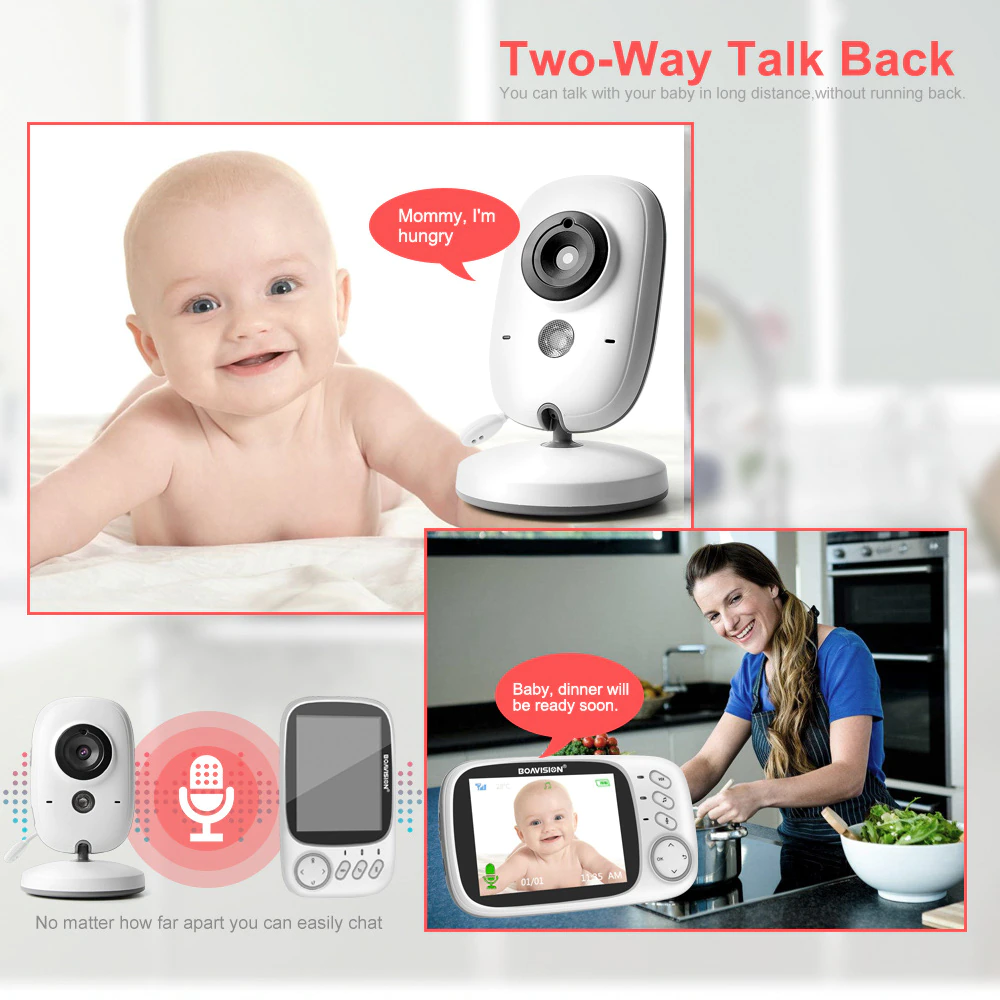 Video Baby Monitor 2.4G Wireless With 3.2 Inches LCD 2 Way Audio Talk Night Vision Surveillance Security Camera Babysitter
