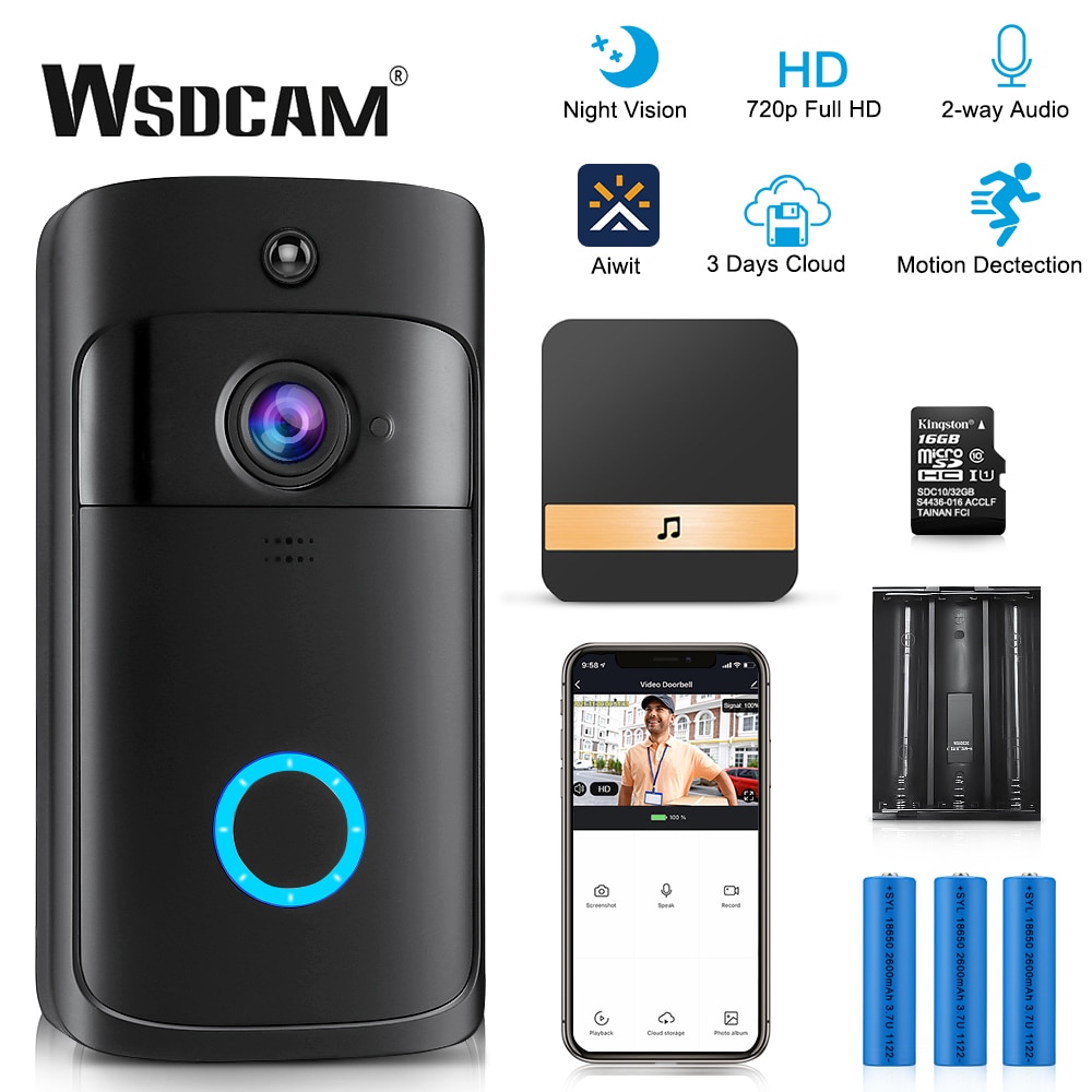 Wsdcam Smart Doorbell Camera Wifi Wireless Call Intercom Video-Eye for Apartments Door Bell Ring for Phone Home Security Cameras 1