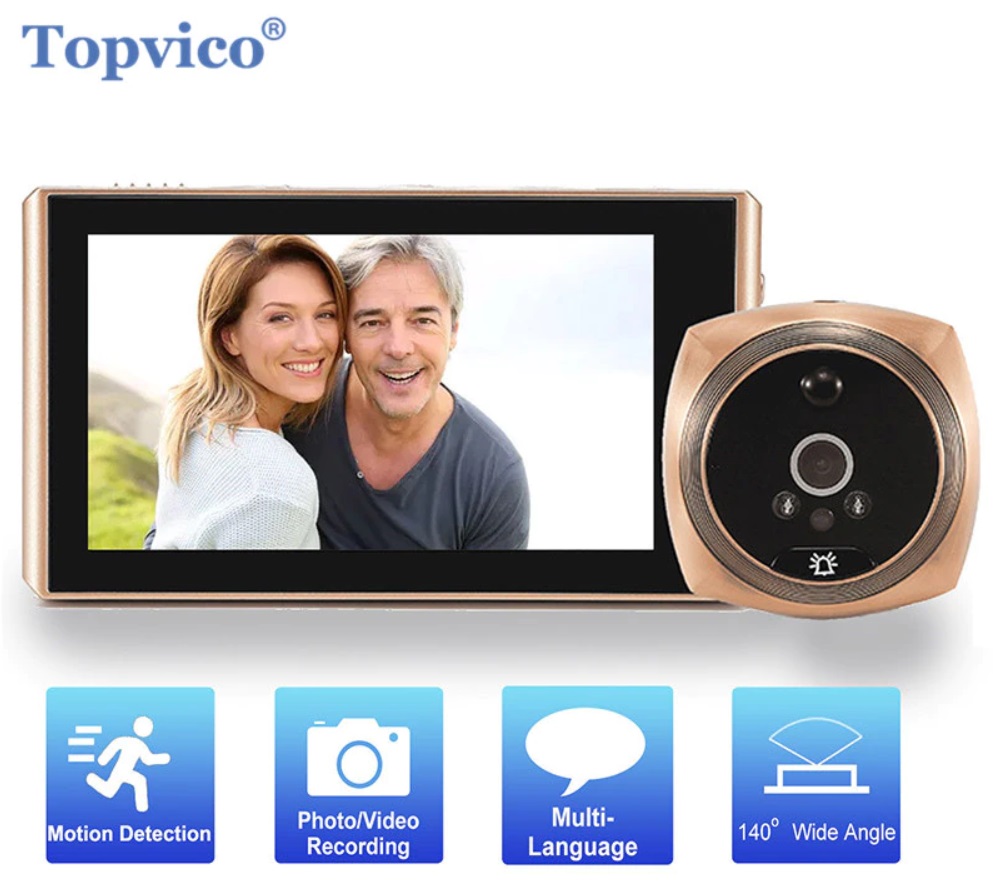Topvico Door Viewer Video Peephole Camera Motion Detection 4.3" Monitor Digital Ring Doorbell Video-eye Security Voice Record 1