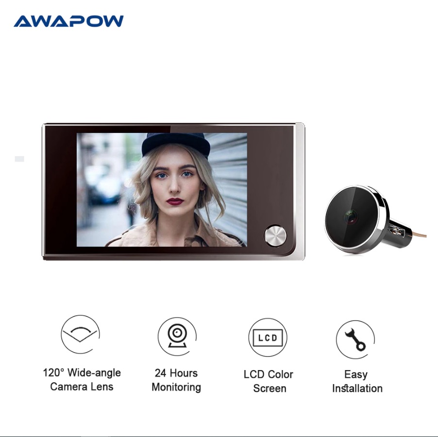 Awapow 3.5 Inch Video Doorbell 120 Degree Peephole Viewer Video Eye Door Bell Smart Home Outdoor Camera Monitor Visual Doorbell 1